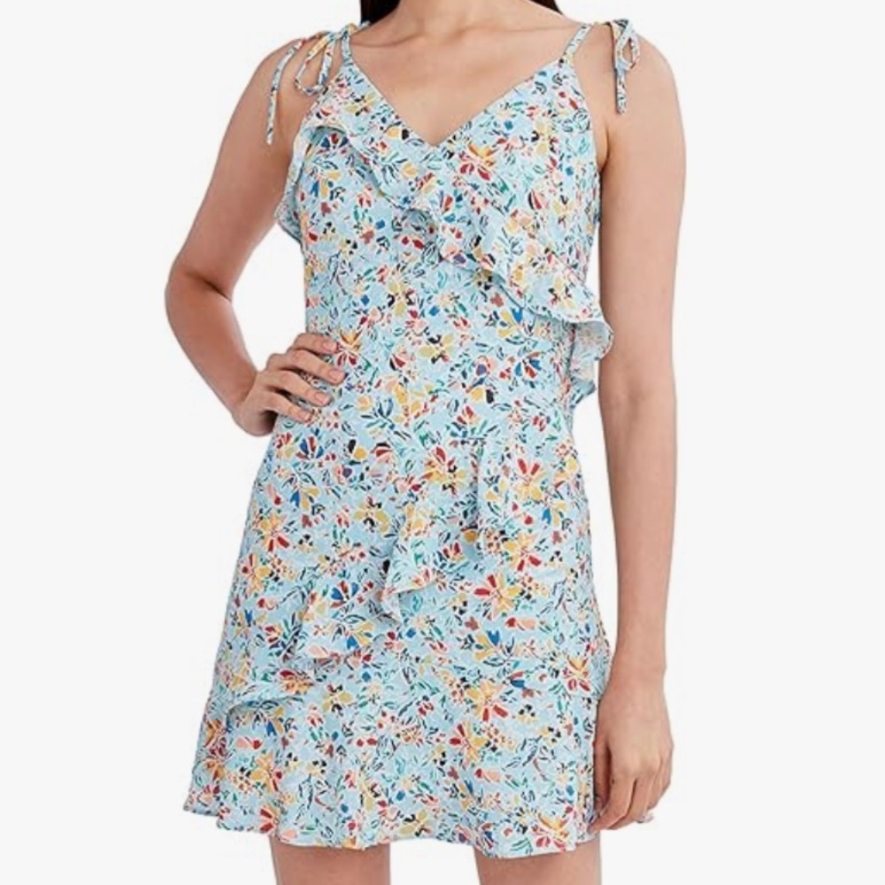 BCBGeneration Fit & Flare Spaghetti Strap Mini Dress w Ruffle size S